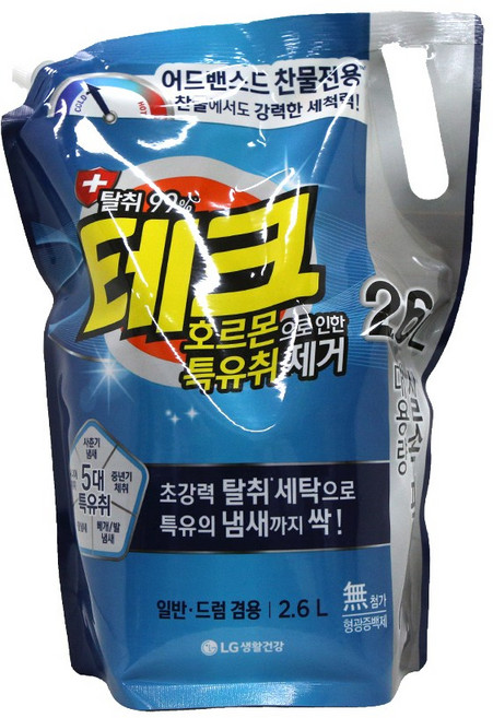테크 호르몬 특유취 제거 일반드럼 겸용 액체세제 리필, 2.6L, 4개