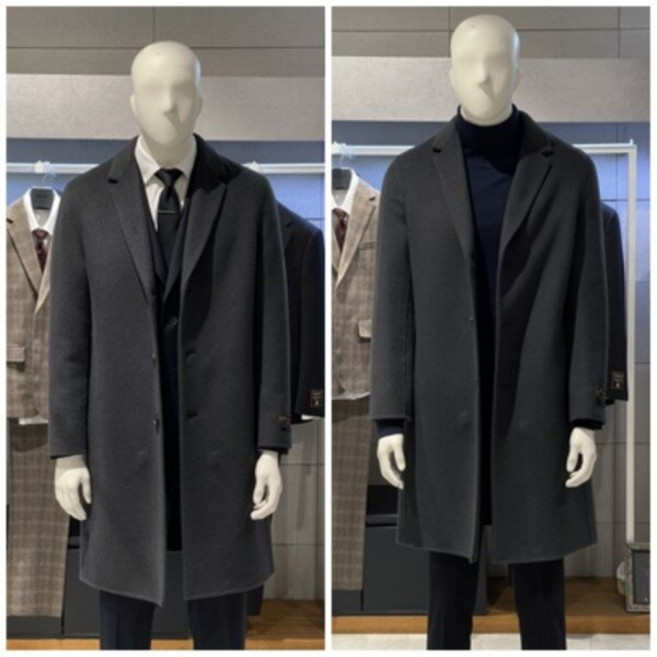 (한정특가)남성 다크그레이컬 H핏 핸드메이드 캐시미어 코트 남자 비지니스
