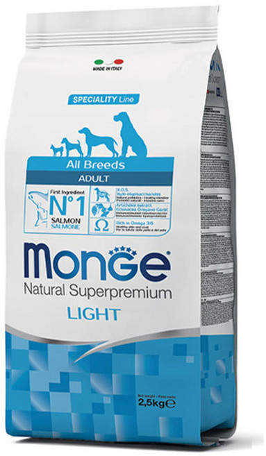 [DOG]몬지 내추럴 슈퍼프리미엄 라이트 어덜트 연어 2.5kg / 과체중인 반려견, 1개, 12kg