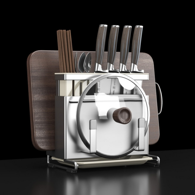 란몰 304스텐 칼꽂이수저통 도마 냄비뚜껑 올인원거치대, 1개, 화이트