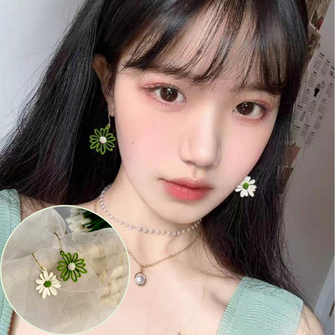 슈슈쁘띠 그린 플라워 925은침 여성 꽃 드롭 패션 귀걸이+보관 케이스