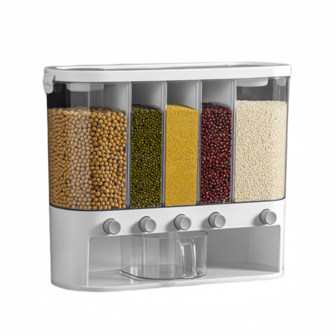 스마트 원터치 쌀통 진공 잡곡통 방충 방습 5칸 분할 곡물 밀폐 보관 화이트 1개