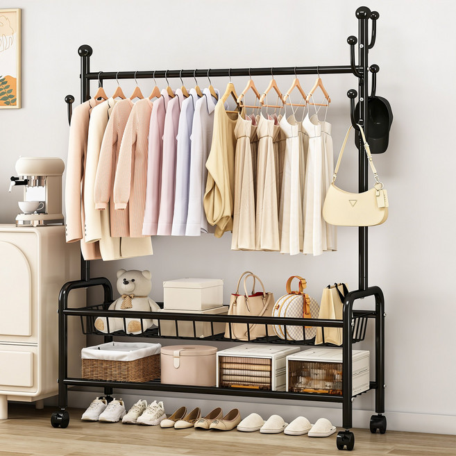 Kipnos 행거 이동식행거 스탠드 옷걸이행거 이동식 튼튼한행거 스탠드행거 철제 다용도, 블랙