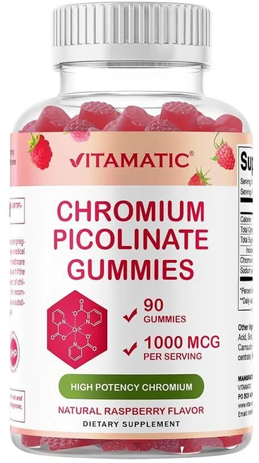 Vitamatic Chromium Picolinate 1000mcg - 젤리 90개 - 고효능 크롬 - 라즈베리 맛, 1개, 90정 - 쿠팡