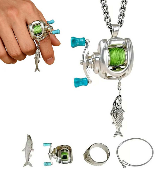 루베이 낚시 릴 미니어처 목걸이 회전 핸들 인터랙티브 팬던트 키링 선물/일상/악세서리