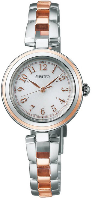 SEIKO 精工 女用太陽能電波S系列精選款阿拉伯數字粉色錶盤不鏽鋼手鍊金屬腕錶 SWFH148