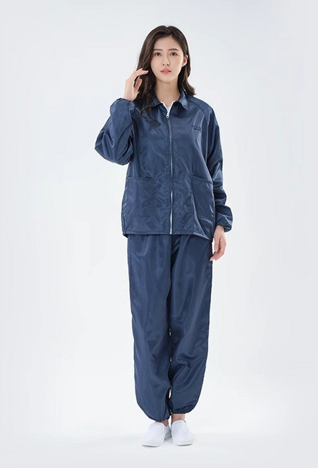 靜電服 連帽大褂 防塵工作服 男女無塵衣, 1個, 藏青色-上衣+褲子,3XL 碼 145-160斤, 藏青色
