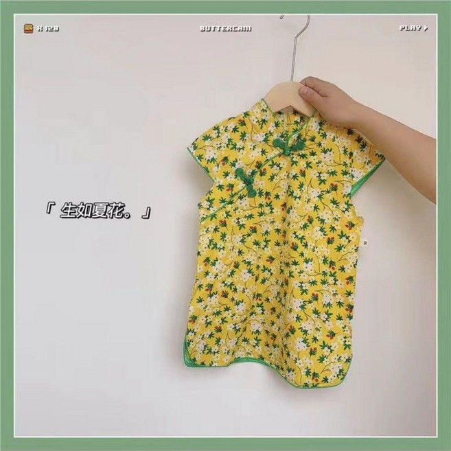 優選 中國風嬰兒旗袍兒童女夏款薄款中小童嬰幼兒旗袍裙寶寶裙子夏 副廠商品