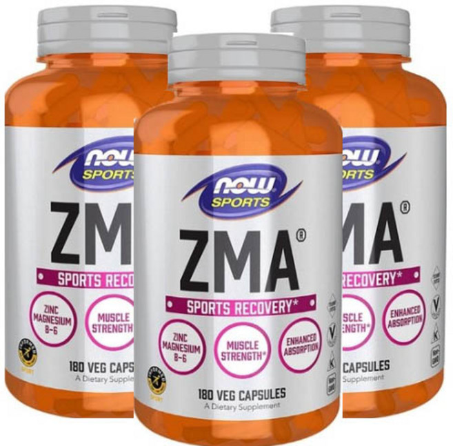 NOW Foods Sports ZMA 1PACKAGE 운동 후 회복 베지 캡슐, 180정, 3개