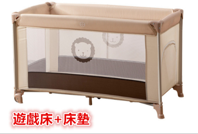 Hanibe 雙層床 遊戲床 嬰兒床 可變換遊戲床, 1個, 簡配版附蚊帳-卡其 (現貨)