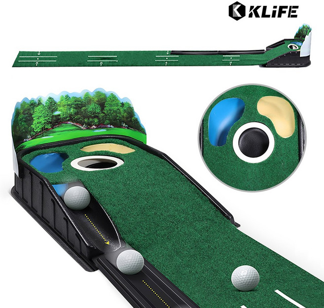 KLIFE 골프 퍼팅연습기 무소음 자동리턴 실내 연습 매트 스윙 퍼팅매트 볼가림막, 1개, 그린