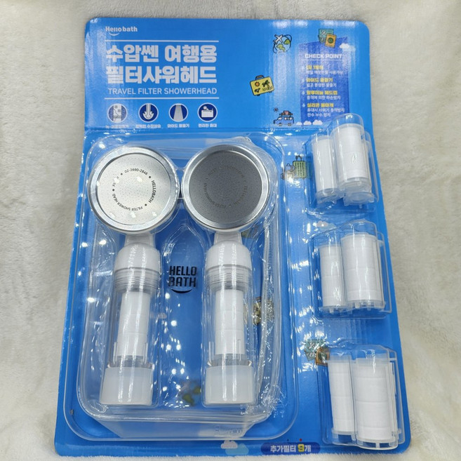 몽글몽글마켓 수압쎈 여행용 샤워헤드 2P+필터9P, 화이트, 1개