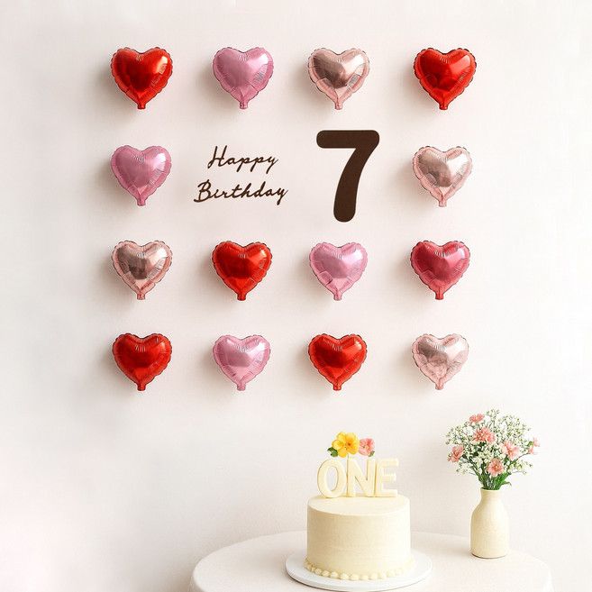 해피제이니 펠트 생일레터링 미니하트 풍선 20개 생일 파티용품 세트, 1세트, 레드 7번