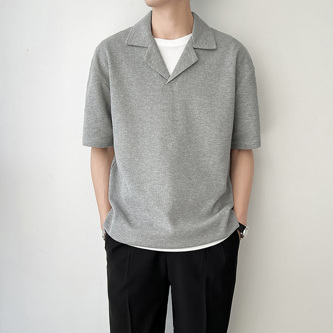 【冰絲華夫格】古巴領襯衫 短袖襯衫 潮牌男裝 設計師款 網眼透氣 輕熟風 髮型師穿搭 夏季休閒商務