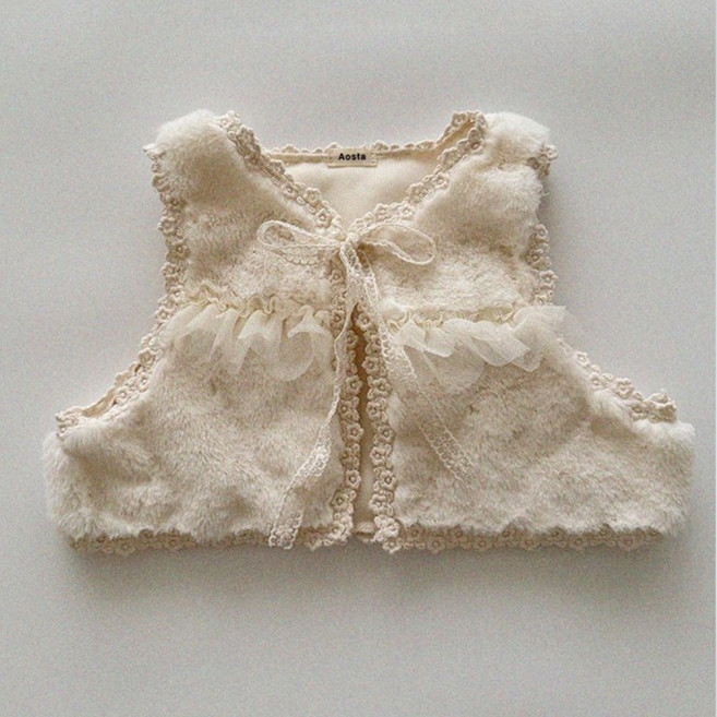 [바로배송] 아오스타 퍼 오픈 레이스 조끼 / 아이보리 - 1