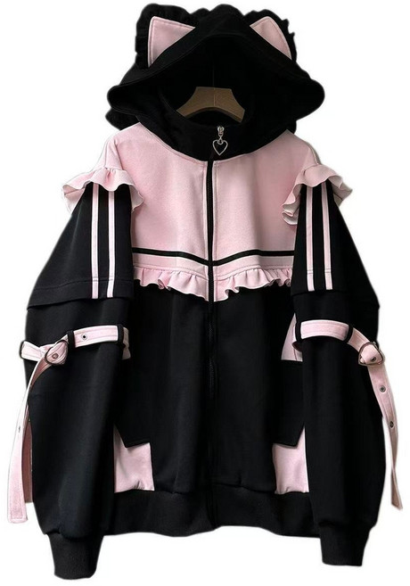 지뢰계옷 로리타 고양이 귀 후드티 겨울 레이스 공주풍 프릴