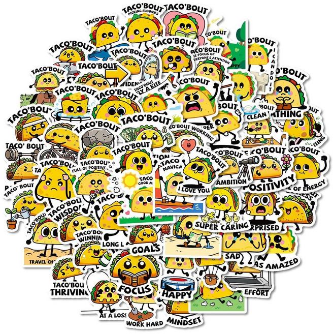 嗨購 塔可 文字塗鴉貼紙 56張 新款 可愛食物卡通 創意裝飾 平板手機貼畫, T01042749, 1個