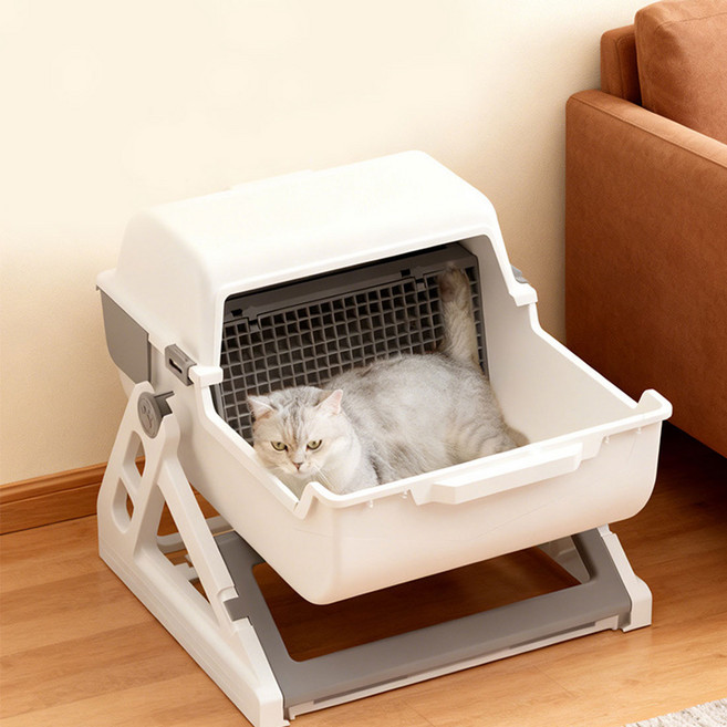 우아지오 반자동 고양이 화장실, 그레이, 1개