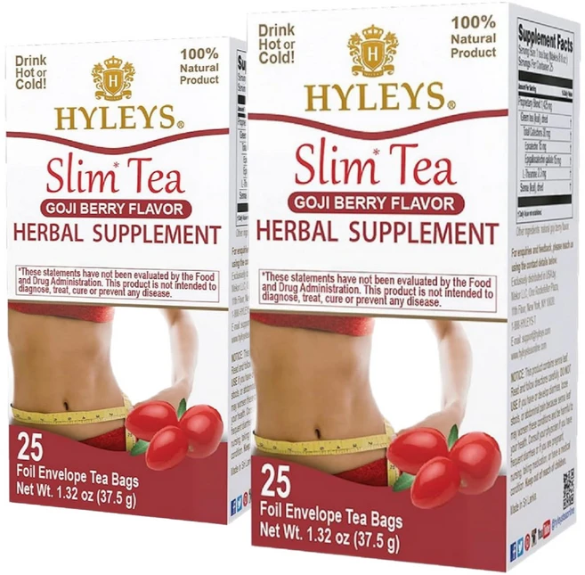 Hyleys Slim Tea Weight Loss Herbal Supplement 하일리스 슬림 티 체중 관리 및 디톡스 25 티백 미국산, 2개 - 쿠팡
