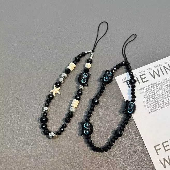 귀여운 동물 캐릭터 비즈 분실방지 예쁜 핸드폰 손목 스트랩, 2.작은구슬 고양이 2종세트, 1개