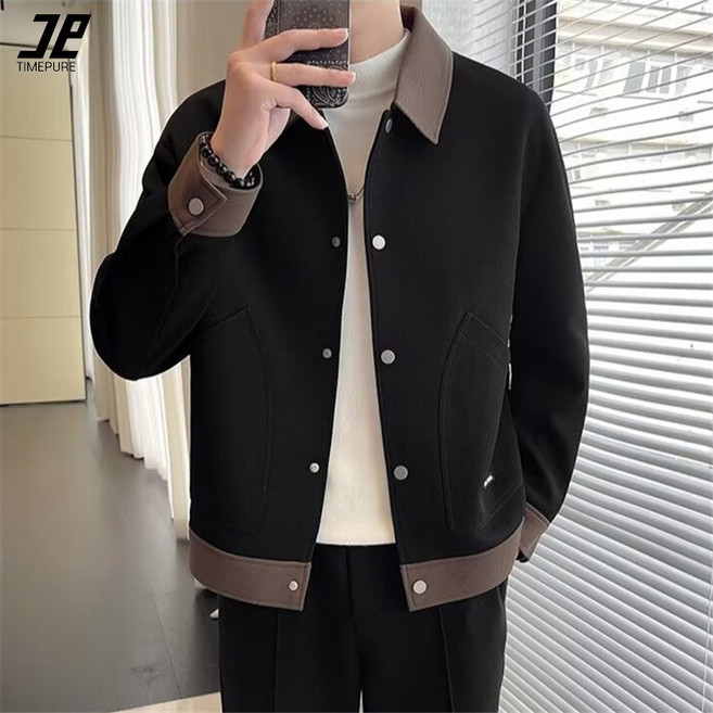 남성 오버핏 캐주얼 컬러블록 트러커 자켓 칼라넥 투포켓 제킷 가을 심플한 아우터 2컬러