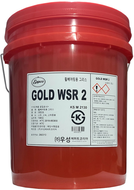 우성 앱코 골드 WSR2 휠베어링 그리스 15KG 리튬복합 고성능 빨간 구리스 말통 (적점 242도) 고온 고속 고하중 화물차 덤프트럭 굴삭기 포크레인 트랙터 고열 중장비 다목적, 1개