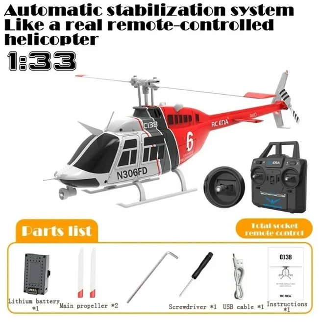 RC ERA C138 원격 제어 시뮬레이션 벨 206 헬리콥터 고도 홀드 2.4g 6축 자이로, 01 C138 ZC Red 1B
