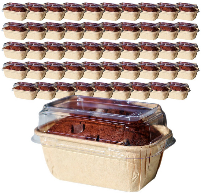 (세트) 웰베이킹 플럼피 종이 몰드 미니 사각 크라프트 50개 + 뚜껑 50개, 1세트