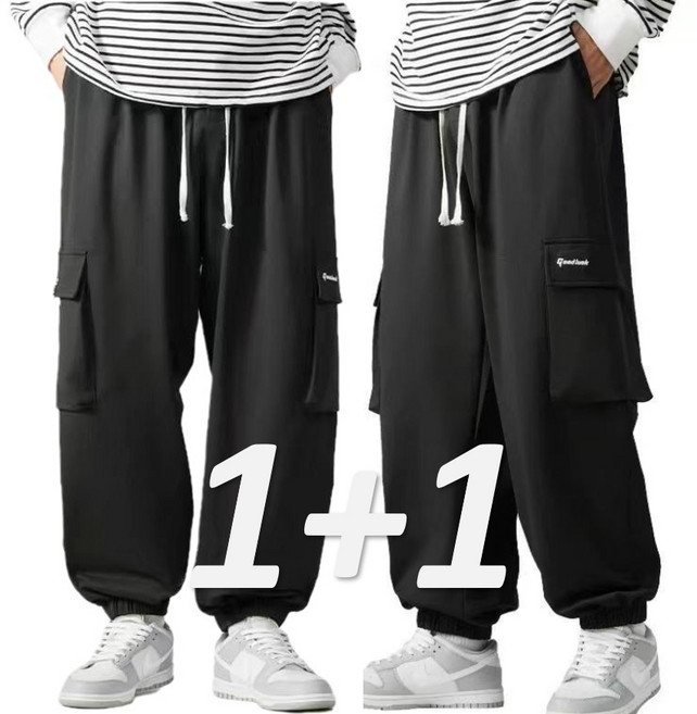 (1+1 2PCS)XL-9XL 히트세븐 오버핏 스판 밴딩 조거바지 트레이닝팬츠 빅사이즈 루즈핏 팬츠 남자 남성 5XL 6XL 7XL 8XL HTP80