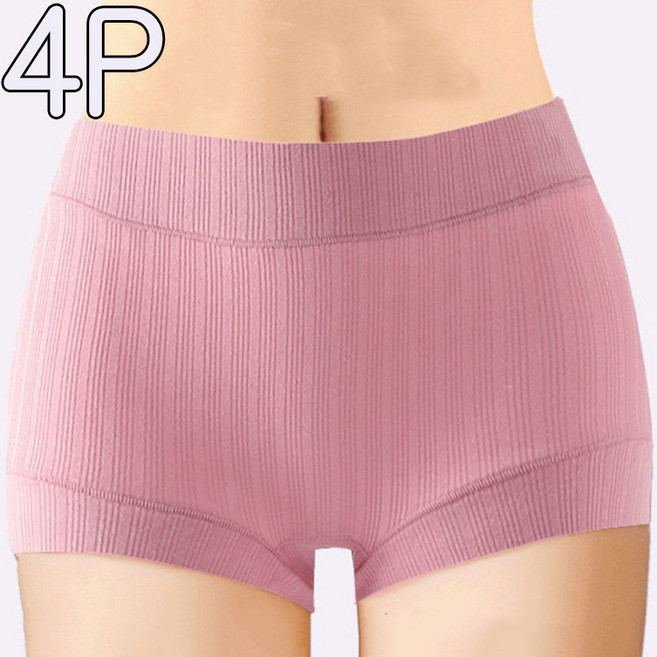WEIHAN 4P 여성 순면 드로즈 팬티 부드러운 편한 스판좋은 무봉제 빅사이즈 사각팬티 속옷