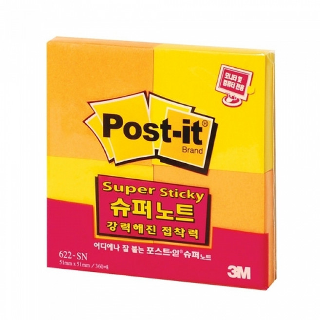 3M 포스트잇 강한 점착용 노트 622-SSN 4패드 (그리움노랑오렌지), 단품, 단품