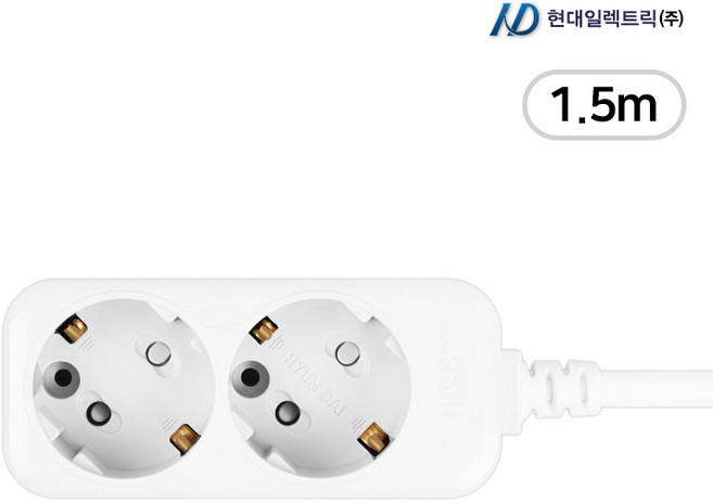 현대 이동식 멀티 콘센트 멀티탭 2구 1.5m 16A, 1개