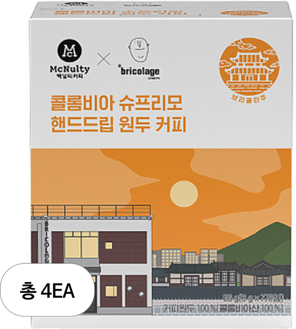 맥널티커피 전주 브리꼴라주 콜롬비아 슈프리모 원두 커피, 핸드드립(중간), 56g, 4개