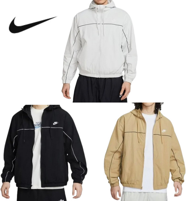 [백화점 정품] 나이키 바람막이 후드 봄 자켓 집업 기본 오버핏 긴팔 아노락 스포츠웨어 러닝 헬스 그레이 블랙 베이지남 남녀공용