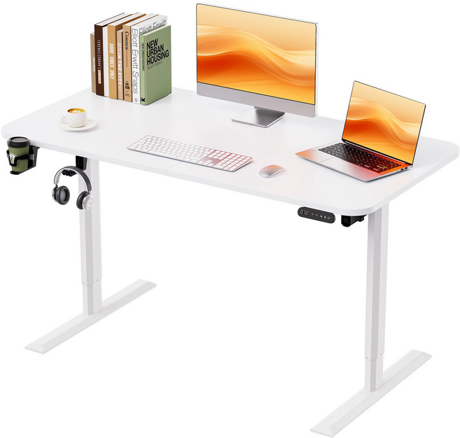 호몰HOMALL 모션데스크 높낮이 조절 테이블 공부 사무용 전동 조절 책상, 화이트