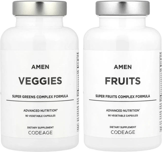 Codeage 아멘 과일 & 채소 용기 2개 베지 캡슐 90정 Codeage (코드에이지), Codeage, 아멘, 과일 & 채소, 용기 2개, 베 - 쿠팡