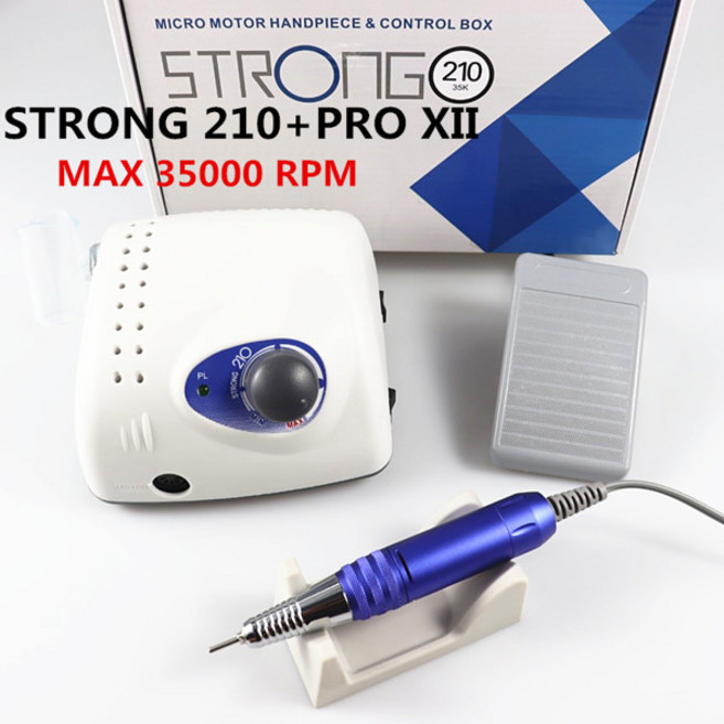 강력한 210 프로 XII 네일 드릴 전동 네일 드릴 밀링 매니큐어 폴리싱 파일 65W 35000 머신 커터, 8) STRONG 210 BLUE, 8) STRONG 210 BLUE