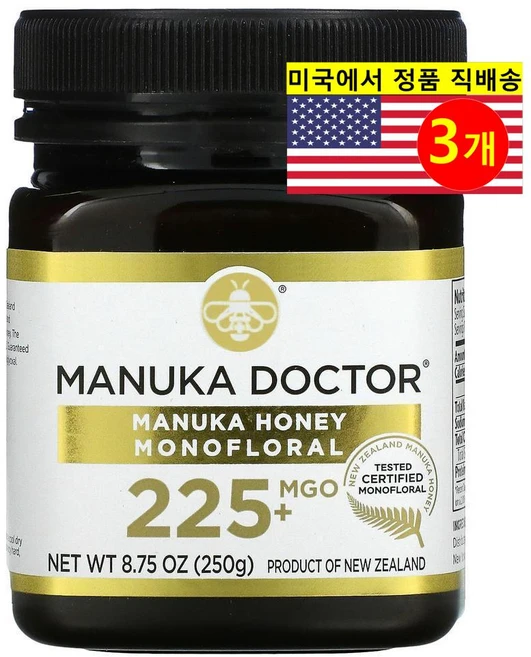 Manuka Doctor 오가닉 100% 순수 마누카 단일꽃 꿀 MGO 225+ 250g 1개, 3개 - 쿠팡