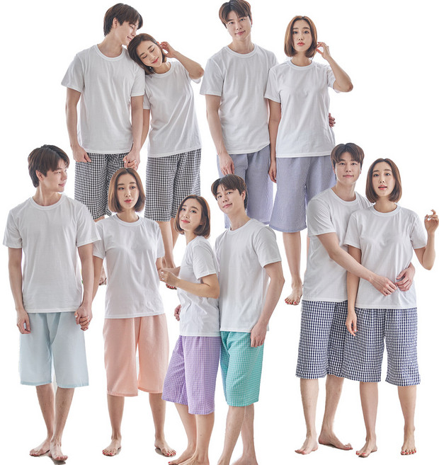 홈웨어 남성 여성용 엠보 7부 잠옷 바지 파자마