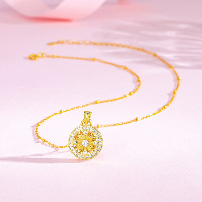 YANGTA 18K 여성 데일리 패션 심플 레이어드 썬플라워 목걸이