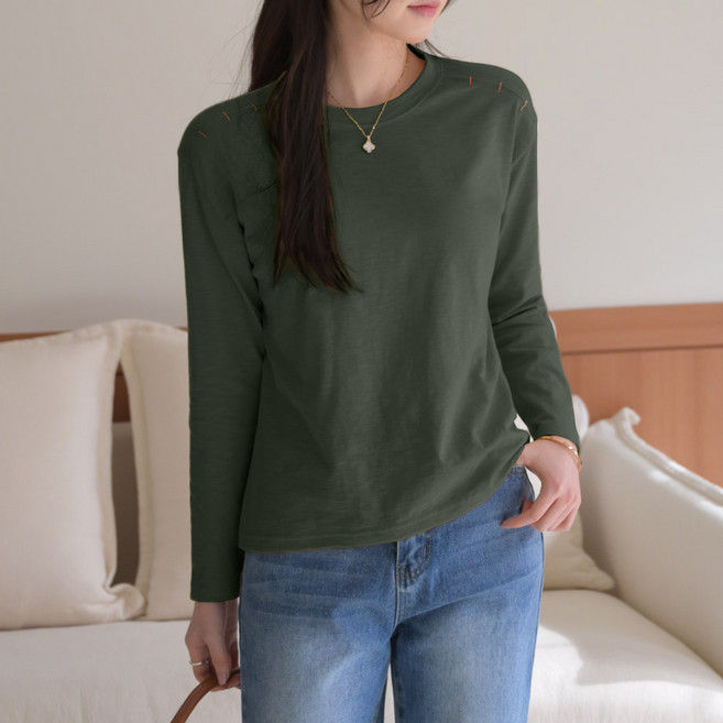 데일리앤 리필 8컬러 여자 기본 슬라브 절개 스티치 얇은 긴팔티셔츠 봄 여름 가을