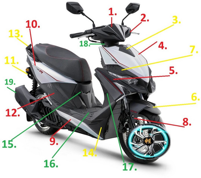 光陽 RTS165 車殼, 1個, 14.側條前段(左)