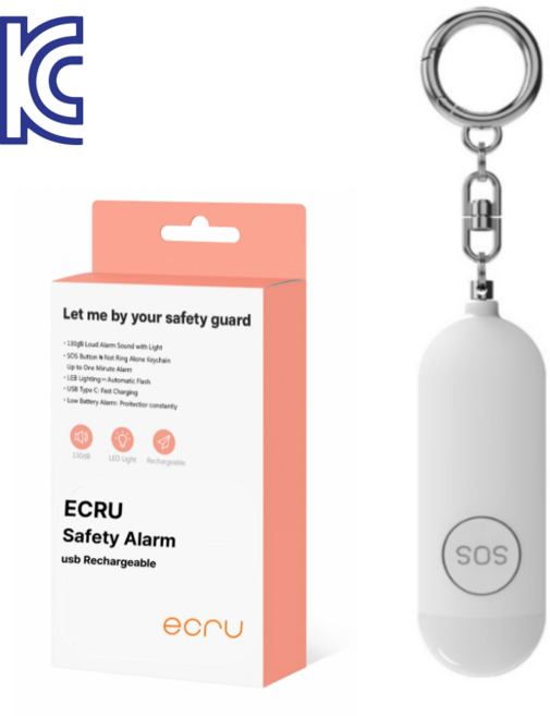 에크루 호신용 경보기 KC인증 획득 C타입 충전 강력한 130데시벨., 1개, 화이트 130데시벨