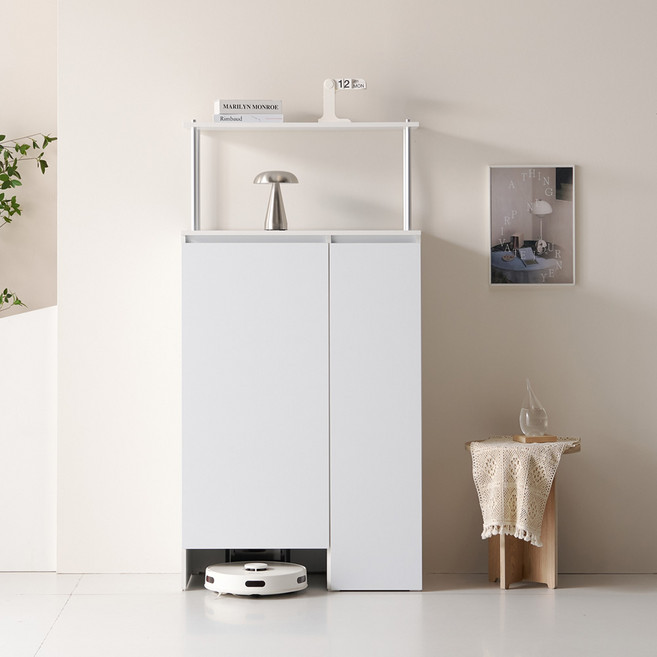 데코라인 지에이 로봇청소기장 틈새 선반수납장 800, 화이트