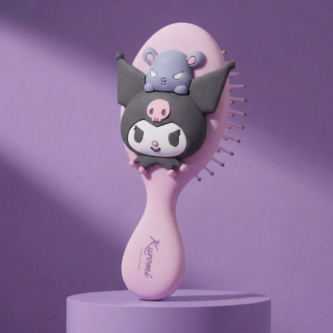 토이토이 산리오 헤어브러쉬 휴대용 입체 빗 쿠션크러쉬 쿠로미 멜로디 시나모롤, 1개, 퍼플쿠로미