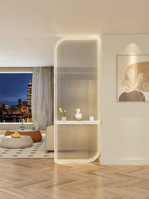 셀프 만들기 칸막이 거실 유리 사무실 가벽 파티션, 모델 C 베이지 R각 유리 일체형 포장