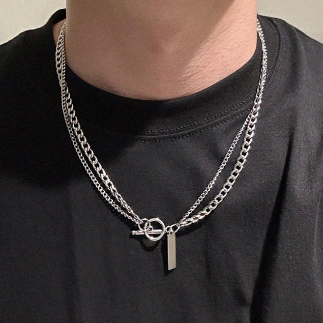 치트키 남자 르안 일자바 레이어드 체인 목걸이