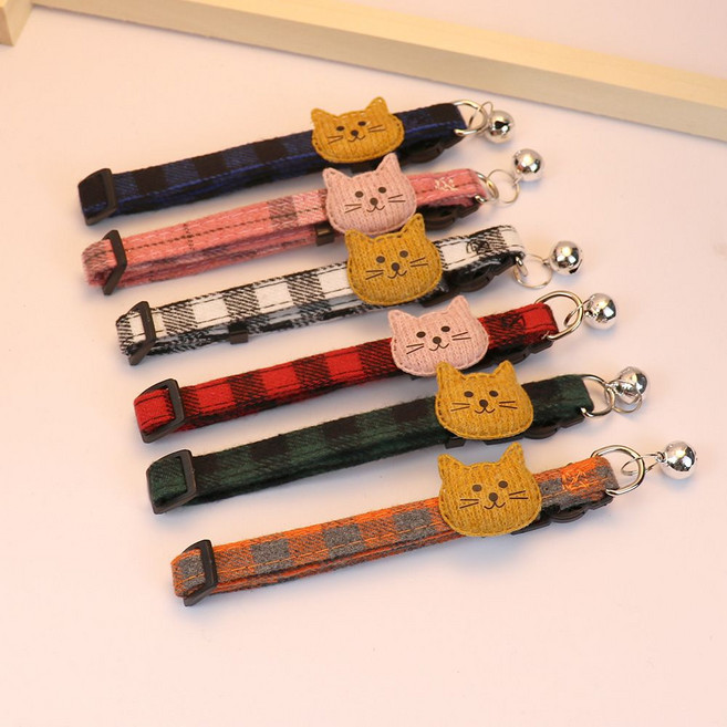 나나봉봉(1+1) 체크체크 야옹이 고양이 강아지 방울 목걸이, 2개, 카키