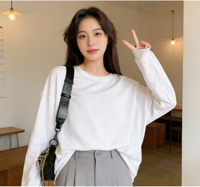 맨투맨 여성 긴팔 루즈핏 상의 라운드넥 티셔츠