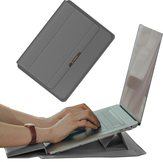 이코노미쿠스 거치대겸용 손목보호 노트북 파우치 가방 케이스, 그레이, 1개